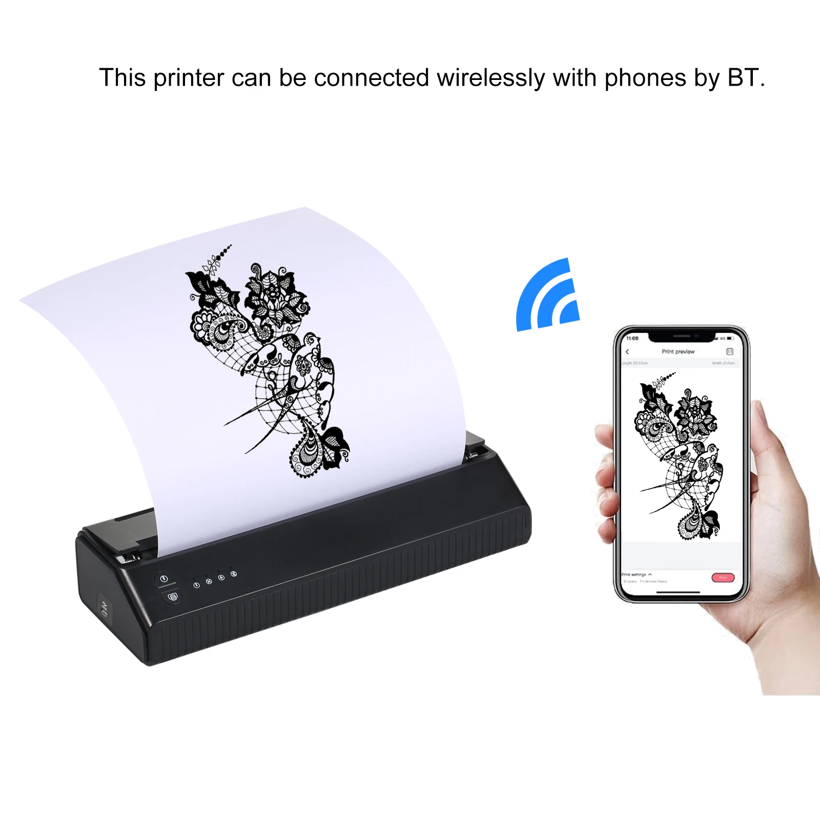 

Thermal Printer Wirelessly BT Photo Tester Paper Printer Portable 203DPI Tattoo Transfer Tattoo Transfer machine