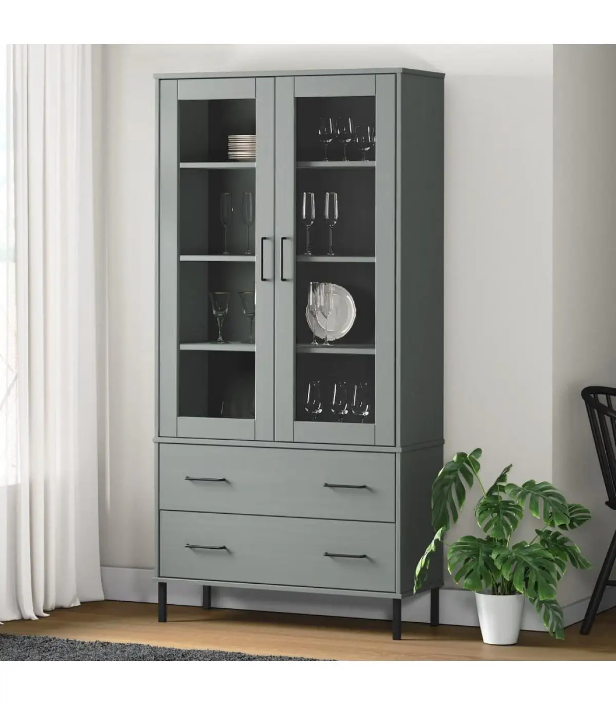 Bookcases and shelves bookcase metal legs OSLO solid wood Gray 85x35x172,5cm