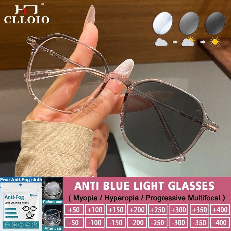 

CLLOIO Fashion Polygonal Reading Glasses Women Ultralight Progressive Eyeware Can Be Customized Prescription Myopia Photochromic