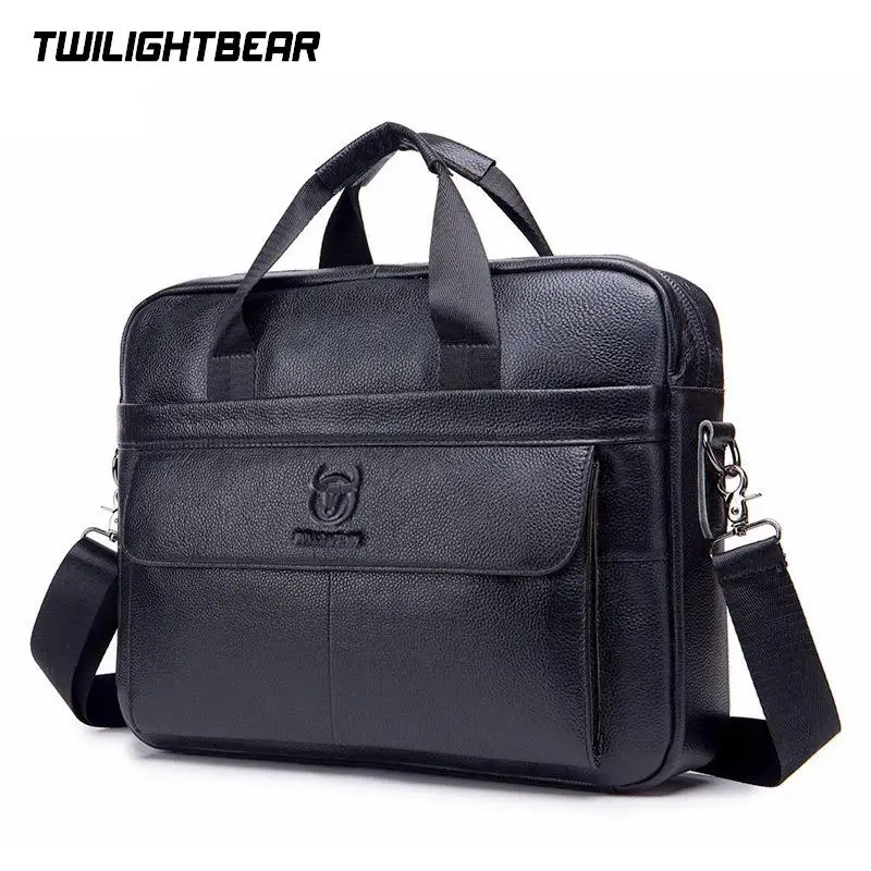 Cowhide Men's Briefcase Cow Leather Handbags High Quality Business Laptop Massager Bag Men Brand Handbags AG046