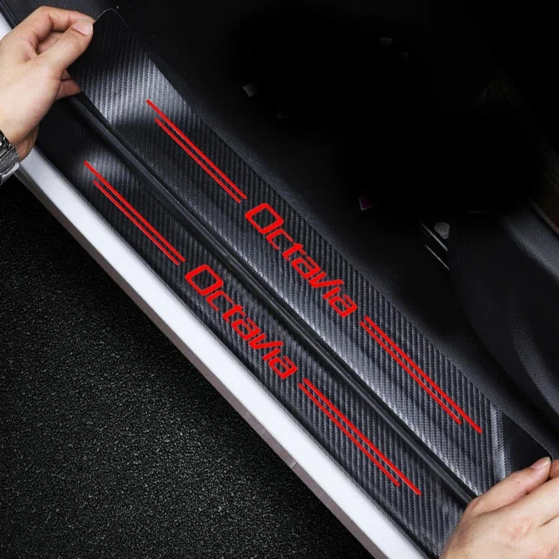 Carbon Fiber Car Door Sill Rear Trunk Bumper Guard Plate Protector Sticker for Skoda OCTAVIA Badge Threshold Anti-Scratch Decals