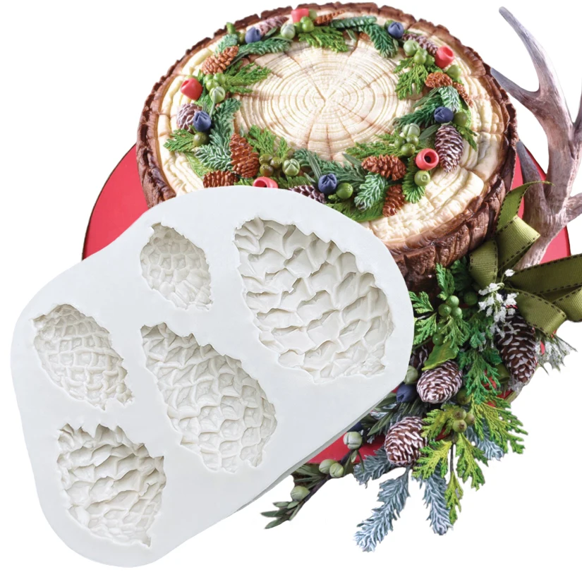 Leaf Foliage Christmas Tree Pineal Cone Silicone Sugarcraft Mold Resin Tools Cupcake Fondant Cake Decorating Tools