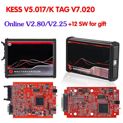 En línea ilimitado KESS 2,80 UE rojo V5.017 KTAG V7.020 4 LED 2,25 OBD2 OBD2 Kit de sintonización de Chip ECU para coche 5,017 herramientas programadoras k-tag