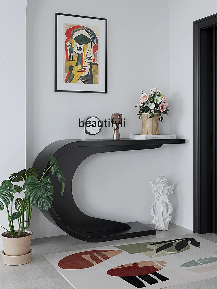 French entrance cabinet, living room entrance door, black decorative cabinet, household simple entrance table against the wall