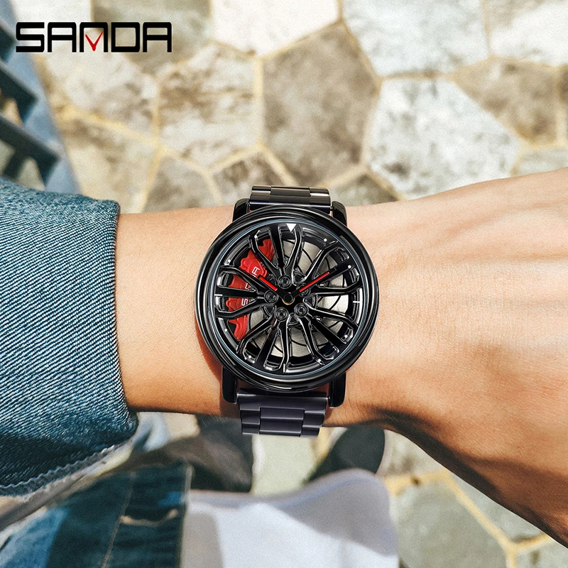 SANDA P1057 Fashion Brand Quartz Men\'s Watches Luxury Casual Wristwatch Wheel Series Dial Waterproof Men Watch Relogio Masculino