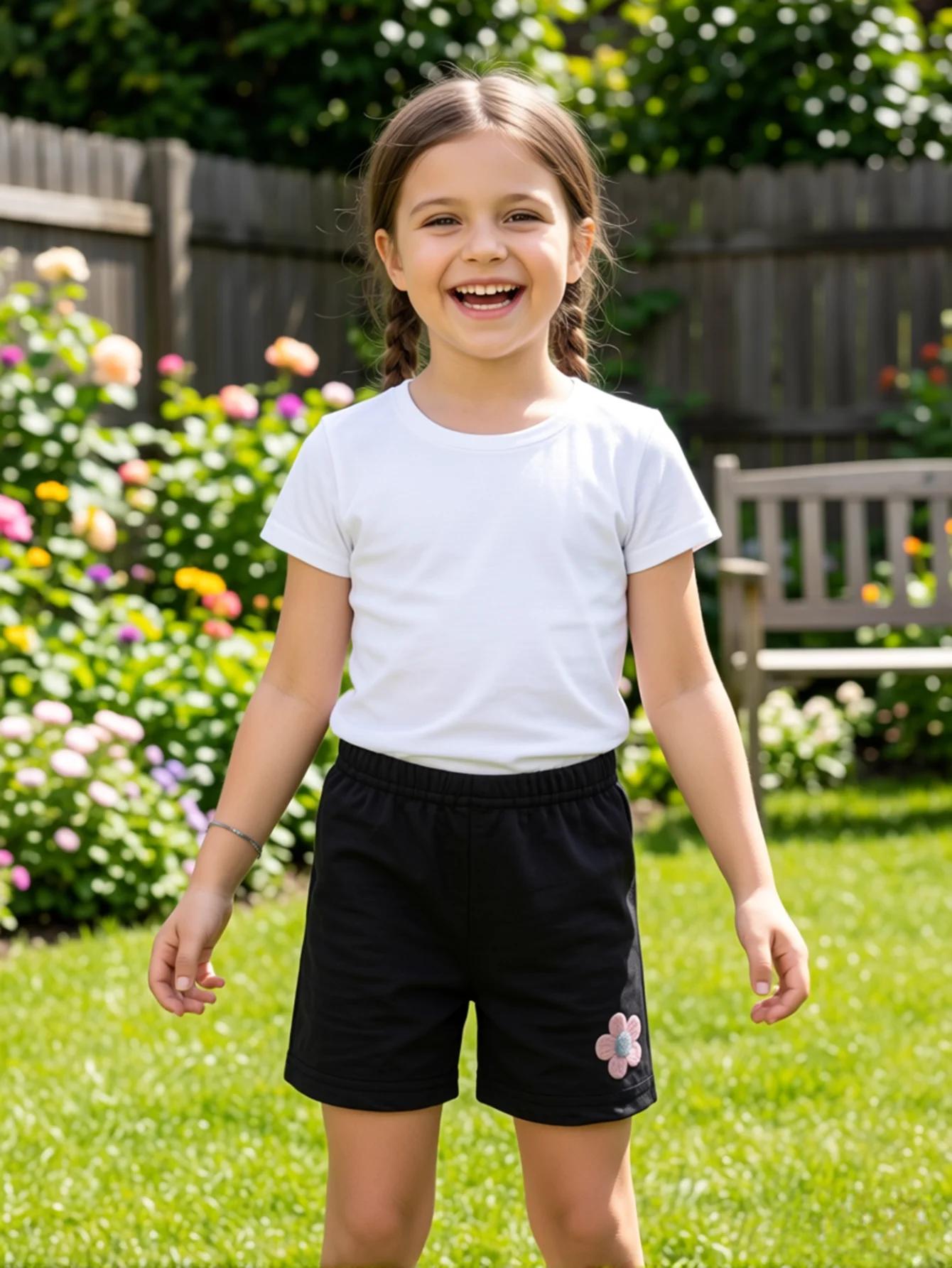 4 Stück Sommer-Leggings mit kleinem Blumenmuster und geradem Bein für Kinder, Sicherheitsshorts für Mädchen, Leggings für Kinder im Alter von 2–12 Jahren, für den täglichen Gebrauch – Detail 5