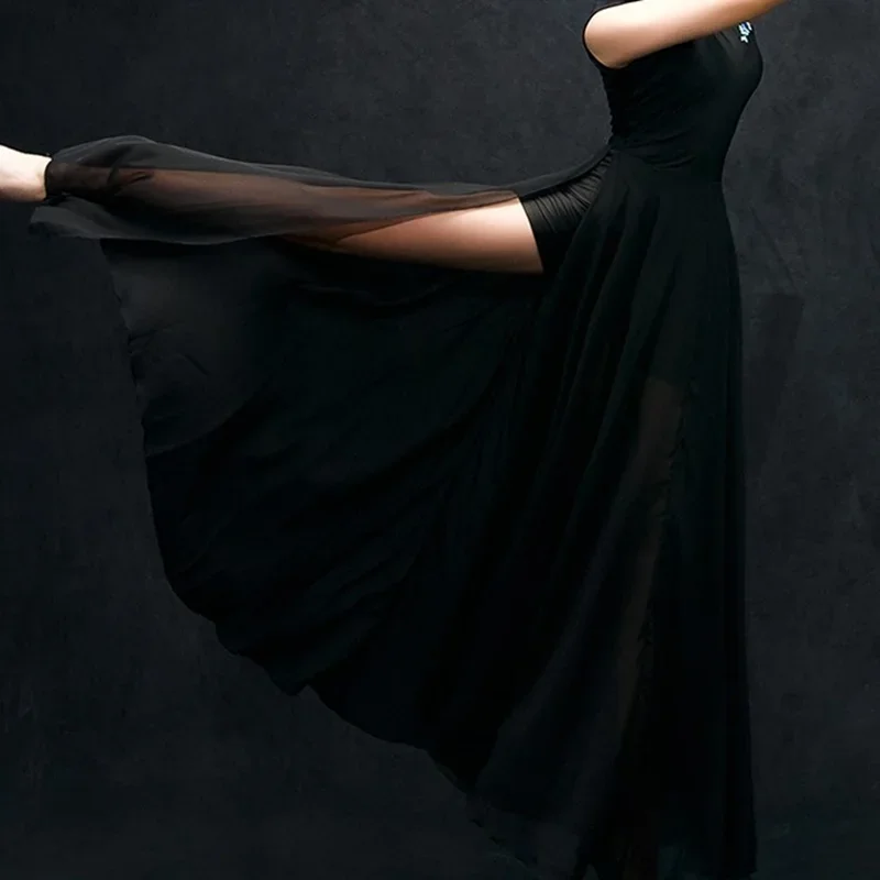 Китайская танцевальная одежда для взрослых и девочек, Классический танцевальный костюм, белое длинное шифоновое платье, лирический костюм, женский костюм для выступления, 12581