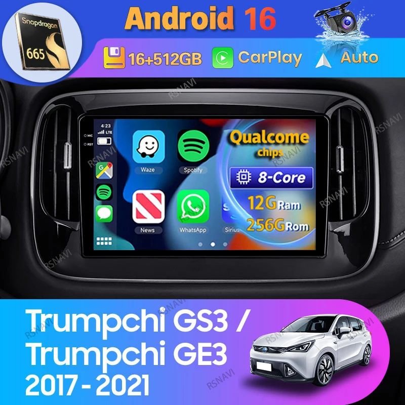 Android 16 Carplay Auto For GAC Trumpchi GS3 GE3 2017 2018 - 2021 Car Radio Navigation Stereo Multimedia 2K Screen Player Video