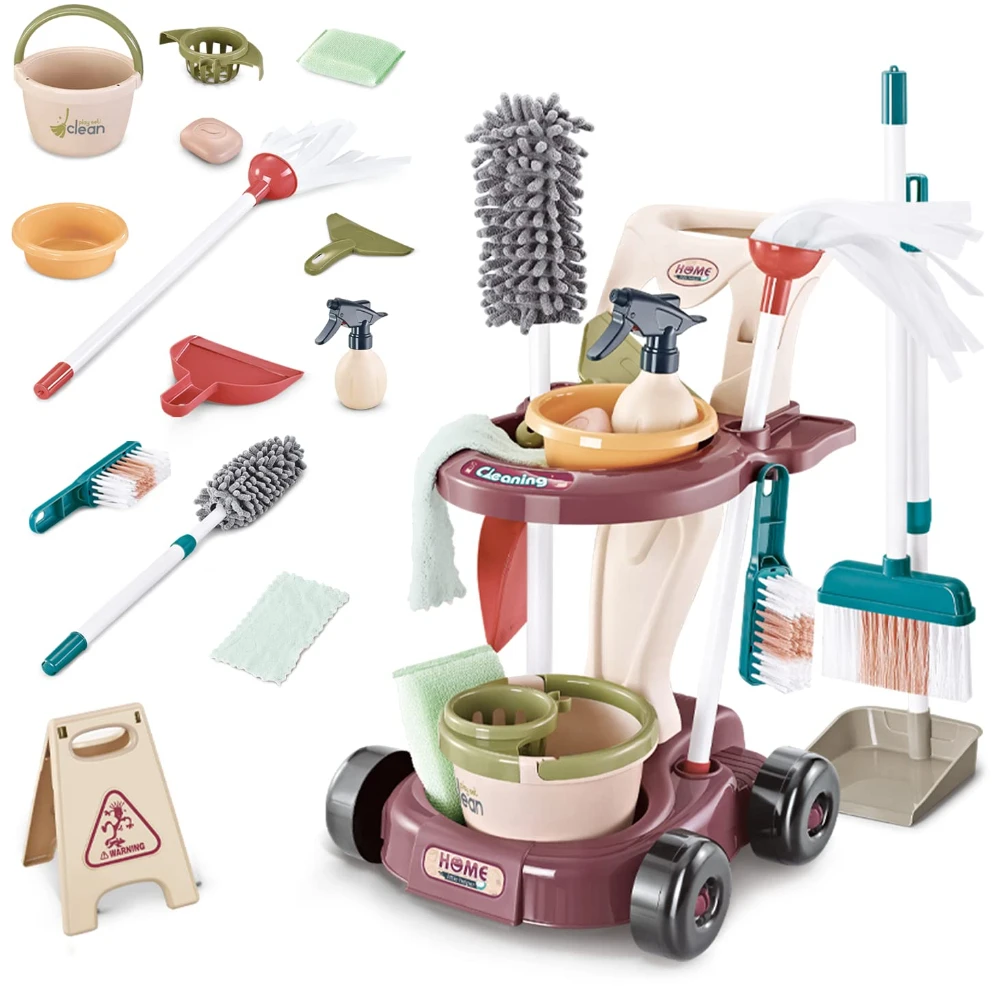 WizKidz Kids Cleaning Set a Pretend Housekeeping Set for Toddlers with Real Vacuum Broom and Other Educational Toys for Boy Girl