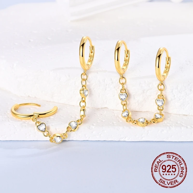 925 فضة الحب سلسلة مزدوجة الأذن حلقة وأقراط للنساء فتاة الأذن ترصيع غرامة مجوهرات الأزياء الفاخرة الذكرى