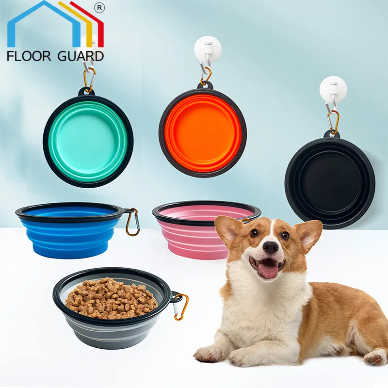 Folding Portable Silicone Dog Feeder Bowl Pet Dispenser Outdoor Travel Dog Cat with Container Feeder With Carabiner For Pets