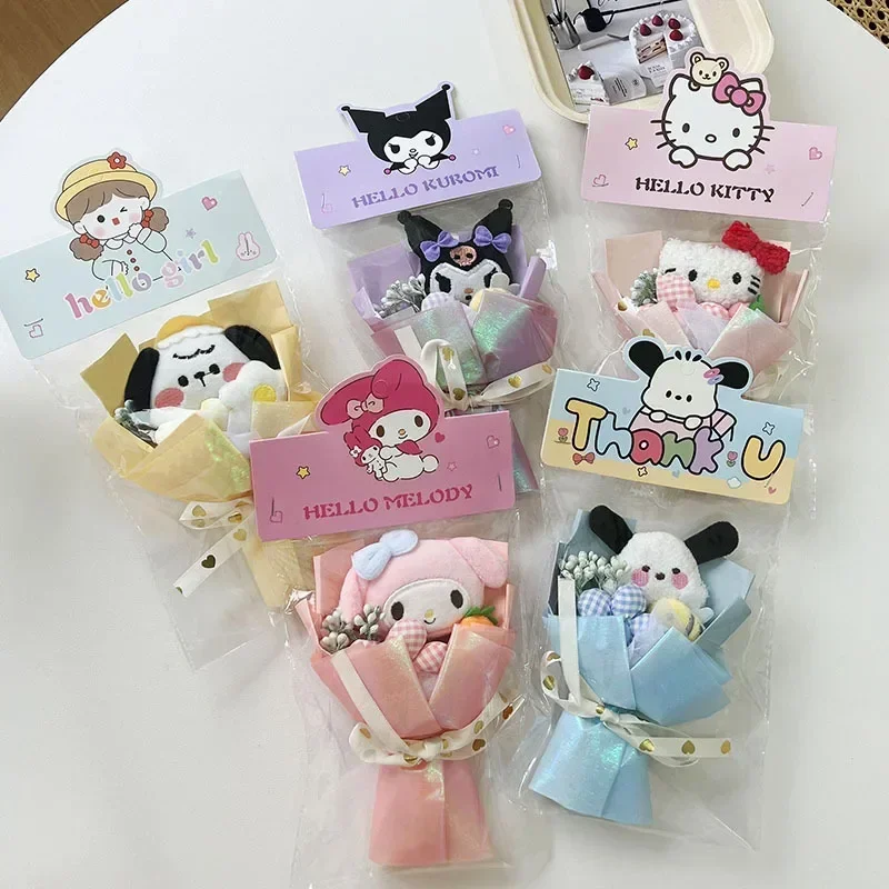 Sanrio Hello Kitty Mini ramo de muñecas Kawaii dibujos animados moda niño flor de felpa DIY decoración de la habitación parejas regalos de vacaciones