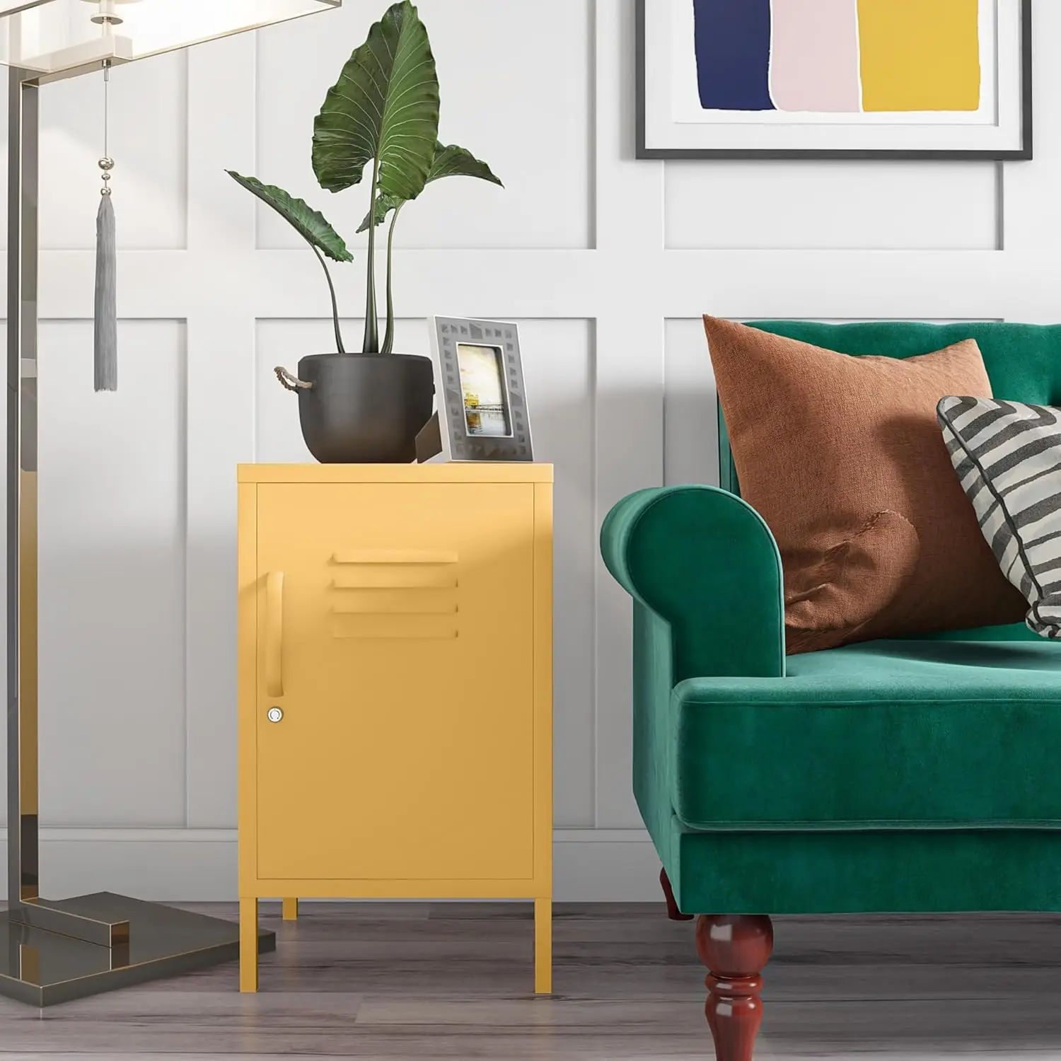 Cache Metal Locker, Yellow End Table