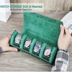 3/4Slots Watch Roll Box Genuine Leather Watch Storage Display Box Jewelry Organizer Anti Drop Leather Travel Portable Watch Case