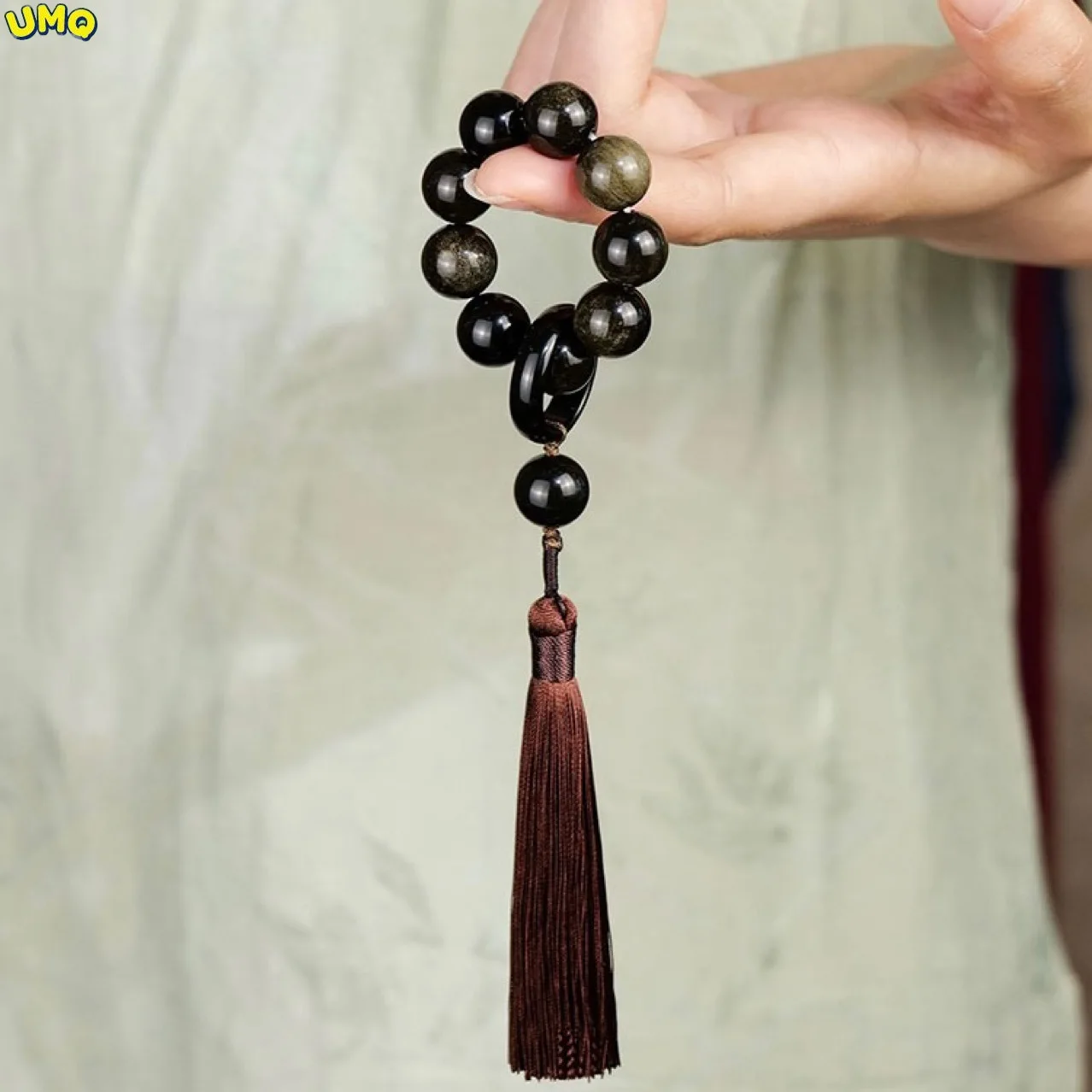 Obsidian Holding Rosary Tassel Running Ring Hand String Female Twisting Jade Beads Stationery Buddha Health