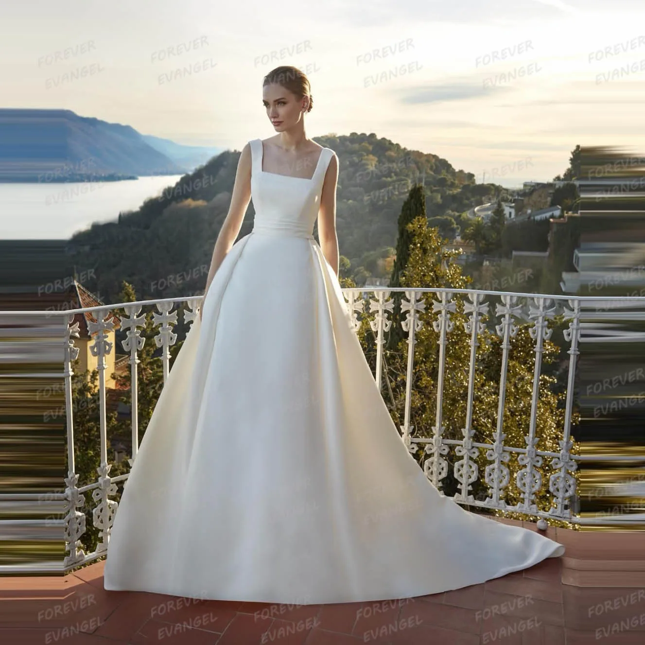 

Simple Sexy Wedding Dresses A Line Woman's Square Collar Satin Bride Gowns Sleeveless Formal 2026 Vestidos De Noche Customized