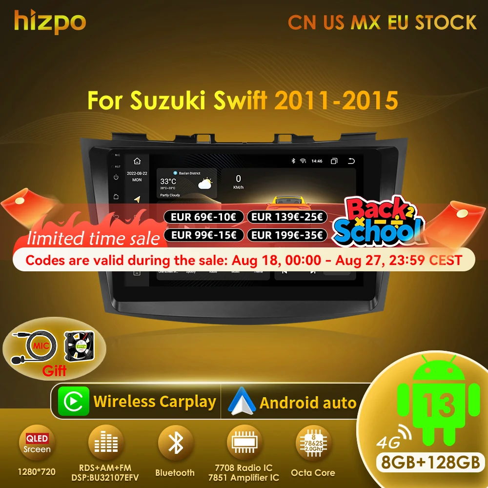 

Hizpo автомобильный радиоприемник-мультимедийный плеер для Suzuki Swift 4 2011 2012 2013 2014 2015, восьмиядерный Android, авто, GPS-навигация, стерео DSP