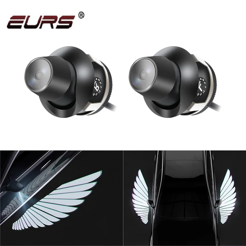 EURS 2PCS Car Angel Wings Welcome Light Rearview Mirror Dynamic Projection Lamp Universal Auto Door LED Welcome Lights 12V