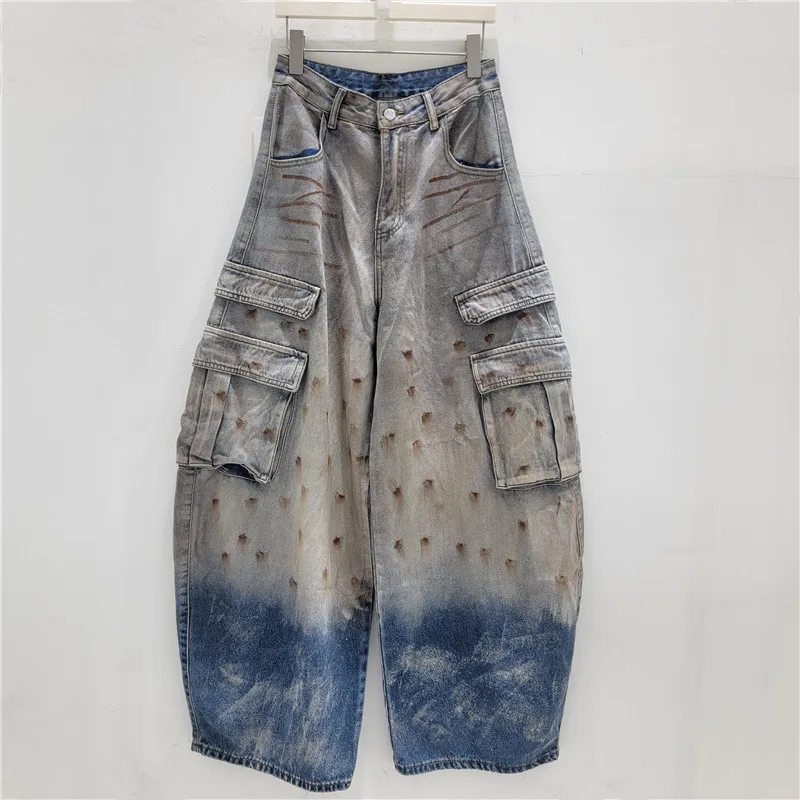 

American Retro Washed Distressed Splash Ink Jeans, Men's and Women's Loose Straight-leg Pants, Casual Trousers Trendy Brand
