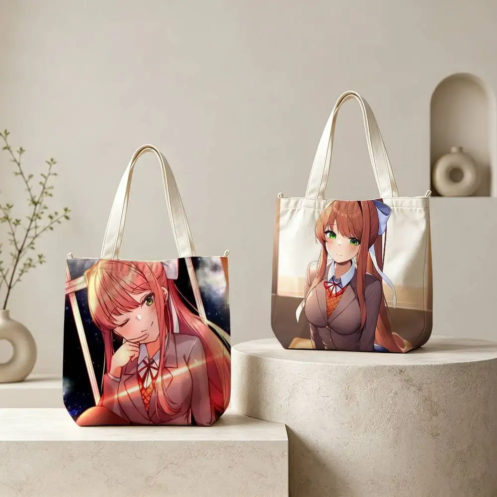 DDLC Cute M-Monika Tote Bag for Women Reusable Shopping Tote Bag Zippered Shoulder Bags Print