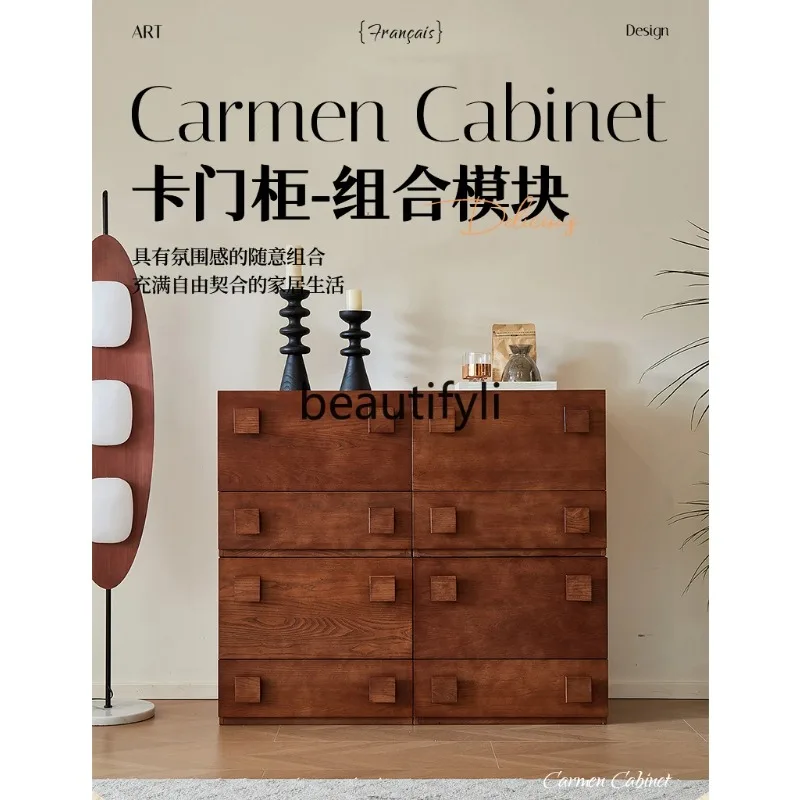 D2520 Solid wood card door cabinet Nordic TV cabinet Living room red oak walnut locker