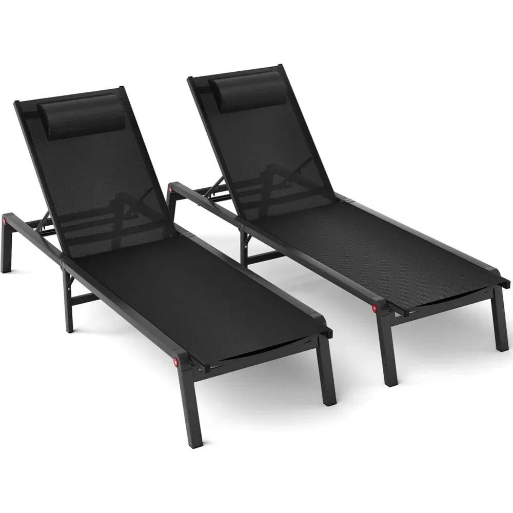 

Aluminum Patio Chaise Lounge Chair Set Of 2,5-Position Adjustable Backrest,Foldable Lounge Chair Outdoor|