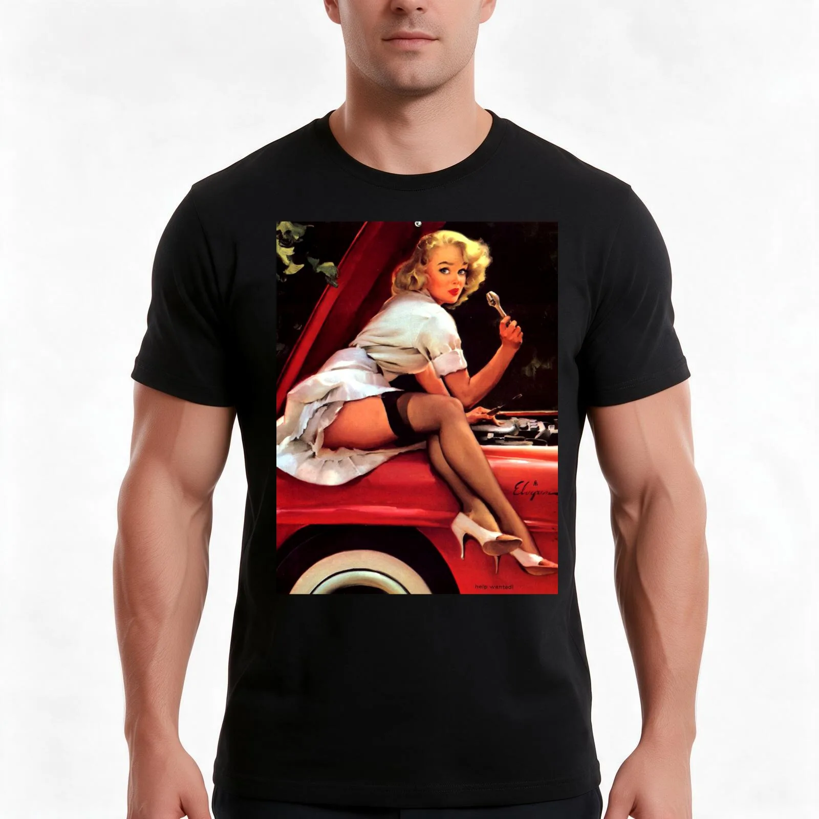 Pin-Up Girl - Elvgren - Vintage T-Shirt, Summer Casual Cotton Tee, Oversized Streetwear Tops, Vintage Graphic Print, 100% Cotton