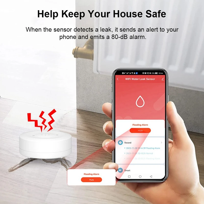 Tuya Wifi مستشعر تسرب المياه كاشف تسرب الفيضانات مع إنذار الصوت 80Db IP55 مستشعر المياه المقاوم للماء مراقب عن بعد
