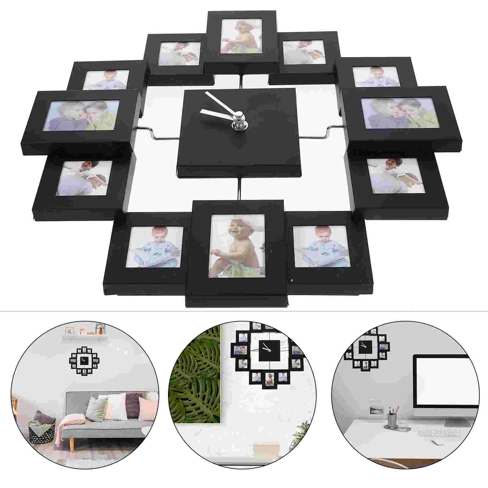 14 Inch Creative Photo Frame Fashion Clock Metal Photo Frame Wall Clock Color Paint Aluminum Frame Clock without (Black)