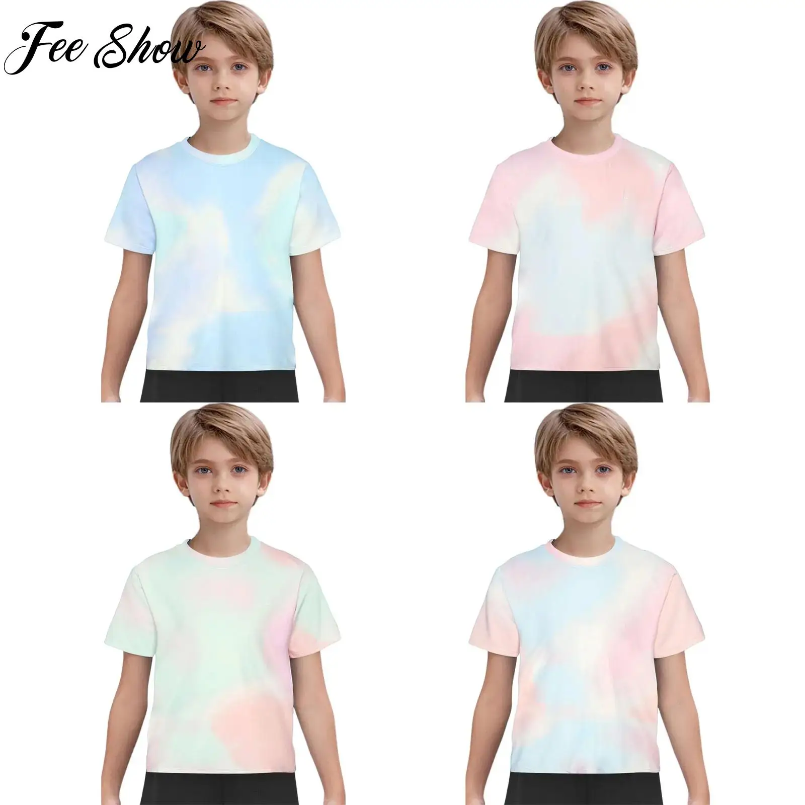 

Kids Gym Running Workout Fitness Costume Stylish Tie-Dye Printed Tops Short Sleeve Quick-Drying T-shirt Daily Wear Sportswear