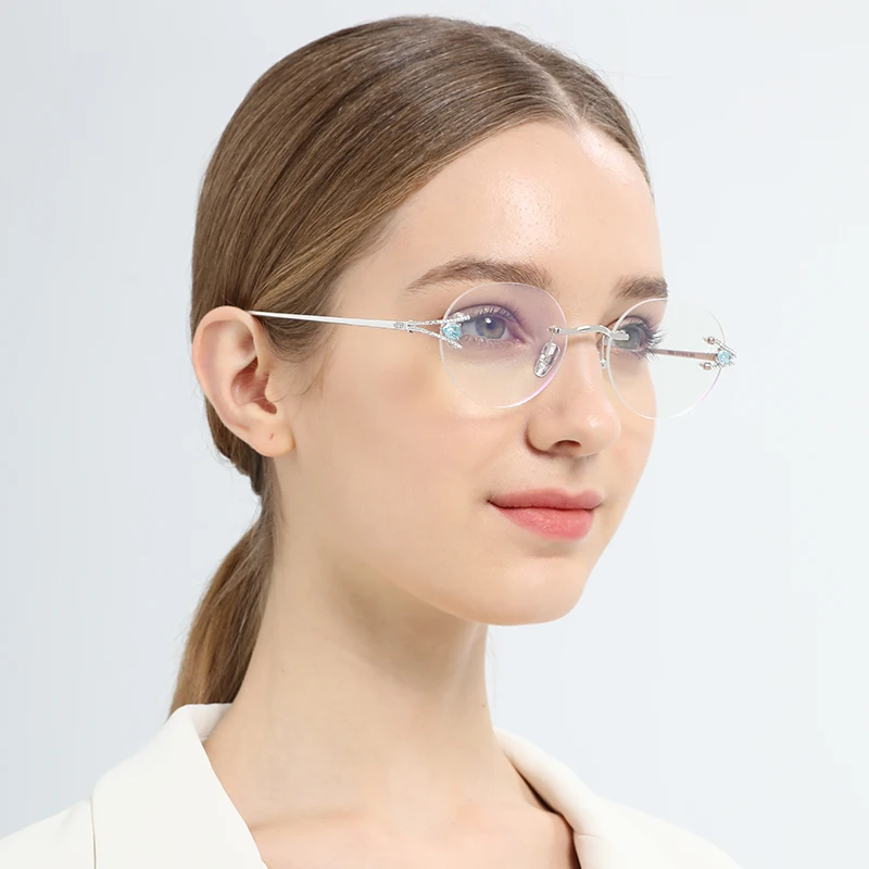 FONEX Sterling Silver S925 Glasses Frame Women Luxury Brand Design Rimless Eyeglasses Japanese Diamond High-Quality Eyewear S002