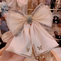 Fabric Rhinestone Crystal Hairpin Butterfly Mesh Bow Hair Clip Spring Clips For Women Korean Style Fashion Hair Accessories