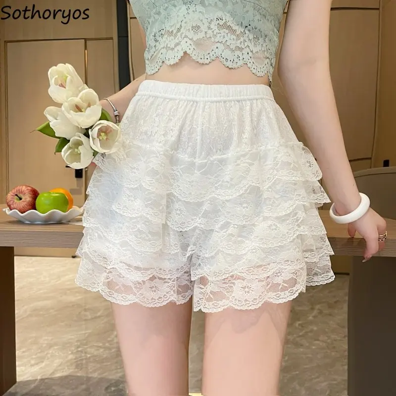 Sleep Bottom Women Chic Lace Cute Girlish Summer Pajama Shorts Loose Elastic Waist Breathable All-match Sweet College Popular