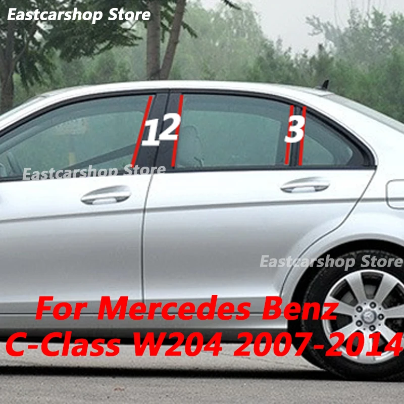 

For Mercedes Benz C Class W204 2007-2014 Car Glossy Black Middle Window B C Center Pillar Sticker Central Frame Strip Accessorie