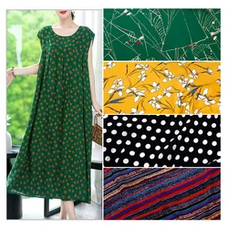 Floral Pattern Rayon Fabric By The Meter for Dresses Clothing Sewing Silky Chinese Style Printed Flower Dots Cloth Thin Red Blue