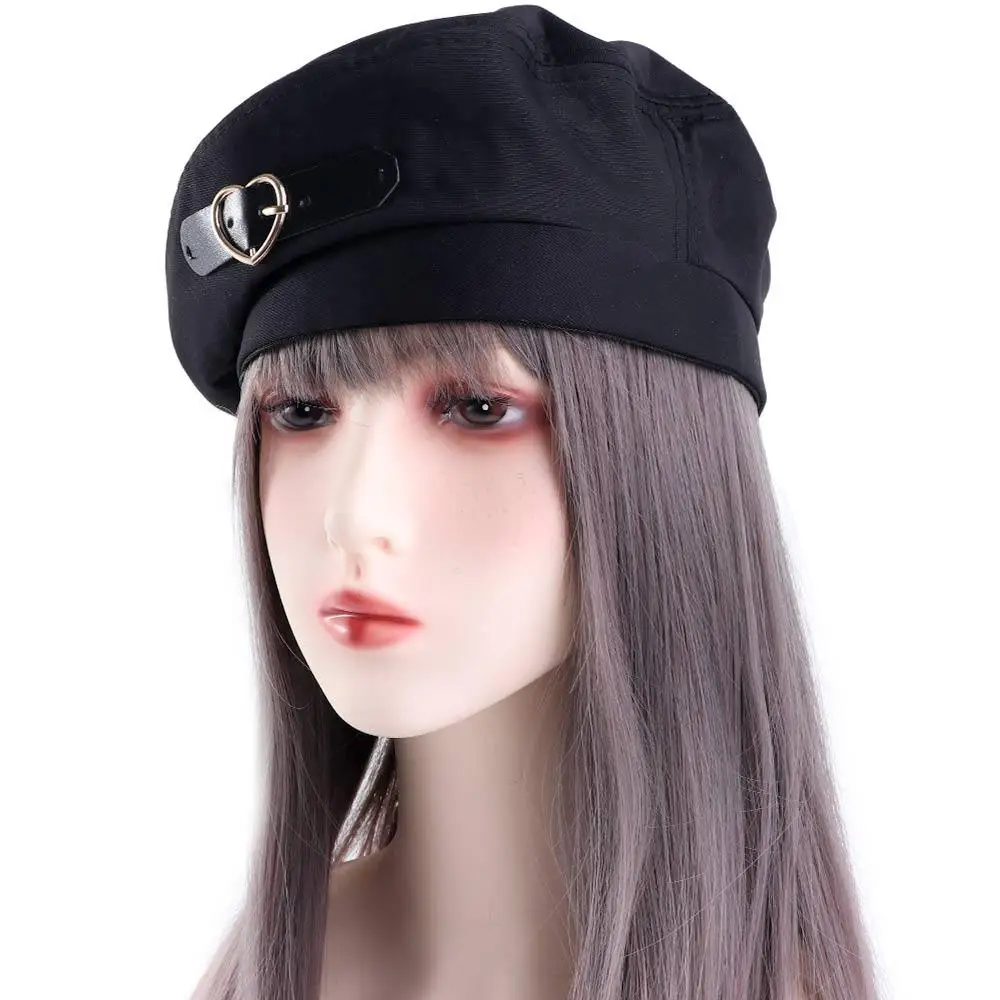 Korean Fashion Love Heart Leather Buckle Beret Female Autumn Winter Painter Hat Elegant Lady Caps