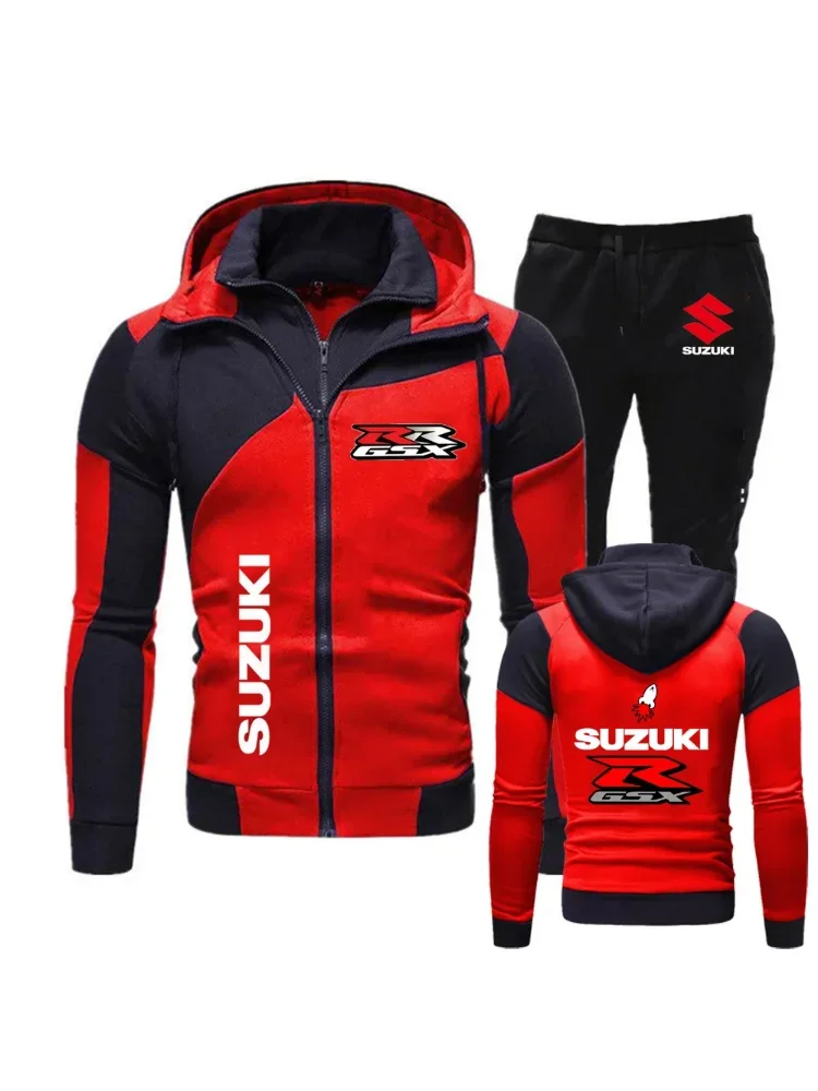 AliExpress Suzuki Men's Double-zipper Hoodie + Casual Sport Pants, Jogging, Cycling, Gym, Fitness Training Custom Printed Sportswear Set