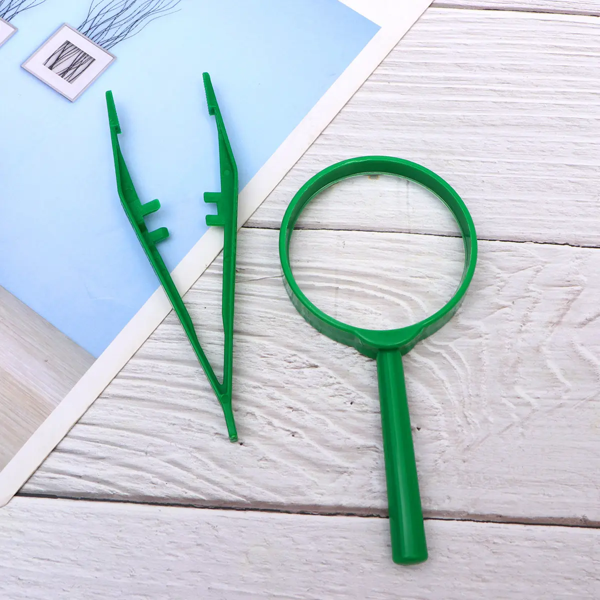 

3Sets Handheld Magnifying Glass for Kids with Tweezers Educational Outdoor Exploration Tools Lightweight Safe PP Pmma Materials