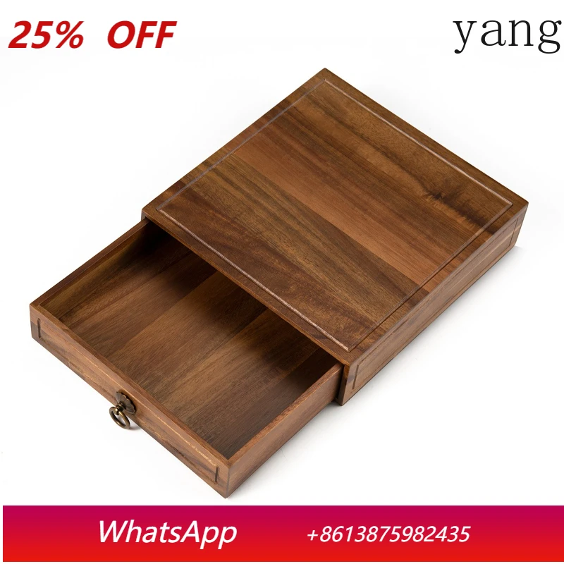 

Yjq storage box solid wood drawer pull-out retro jewelry box walnut square storage
