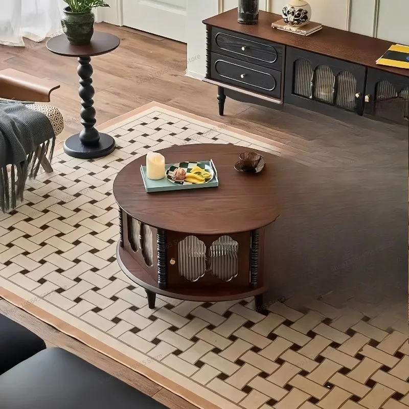 For retro coffee table solid wood combination high-end tea table storage round table