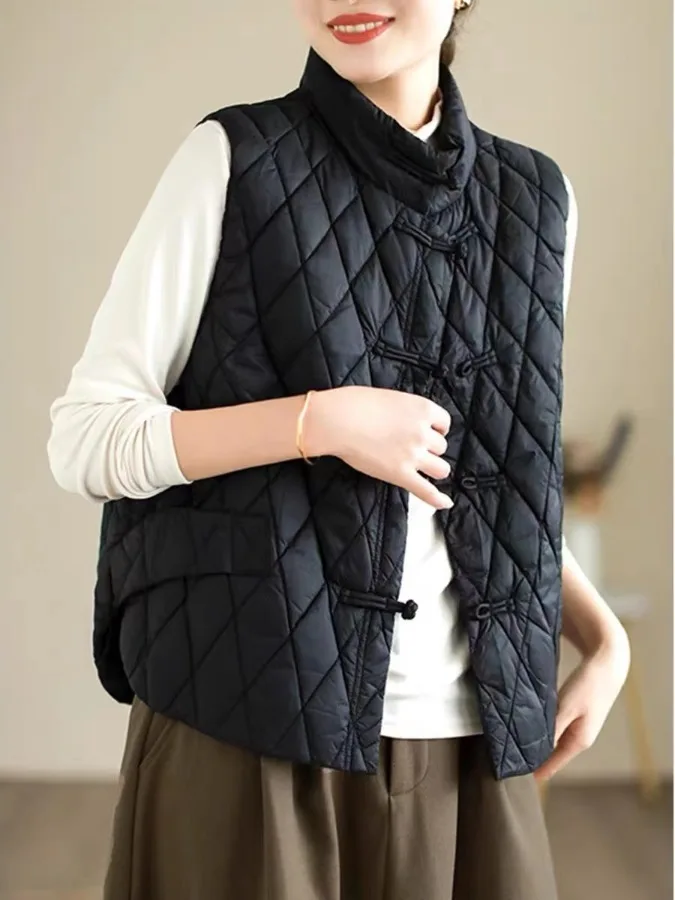 Retro etnico Sle Button down Gilet di cotone trapuntato Capispalla da donna Caldo versatile Faionable 2025 Autunno Inverno Nuovo arrivo