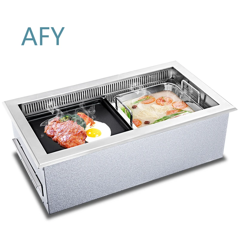 Electric Grill and Hot Pot for Commercial Use Smokeless BBQ Roast Oven Grilled Fish Stove Equipment for Restaurant Cafeteria