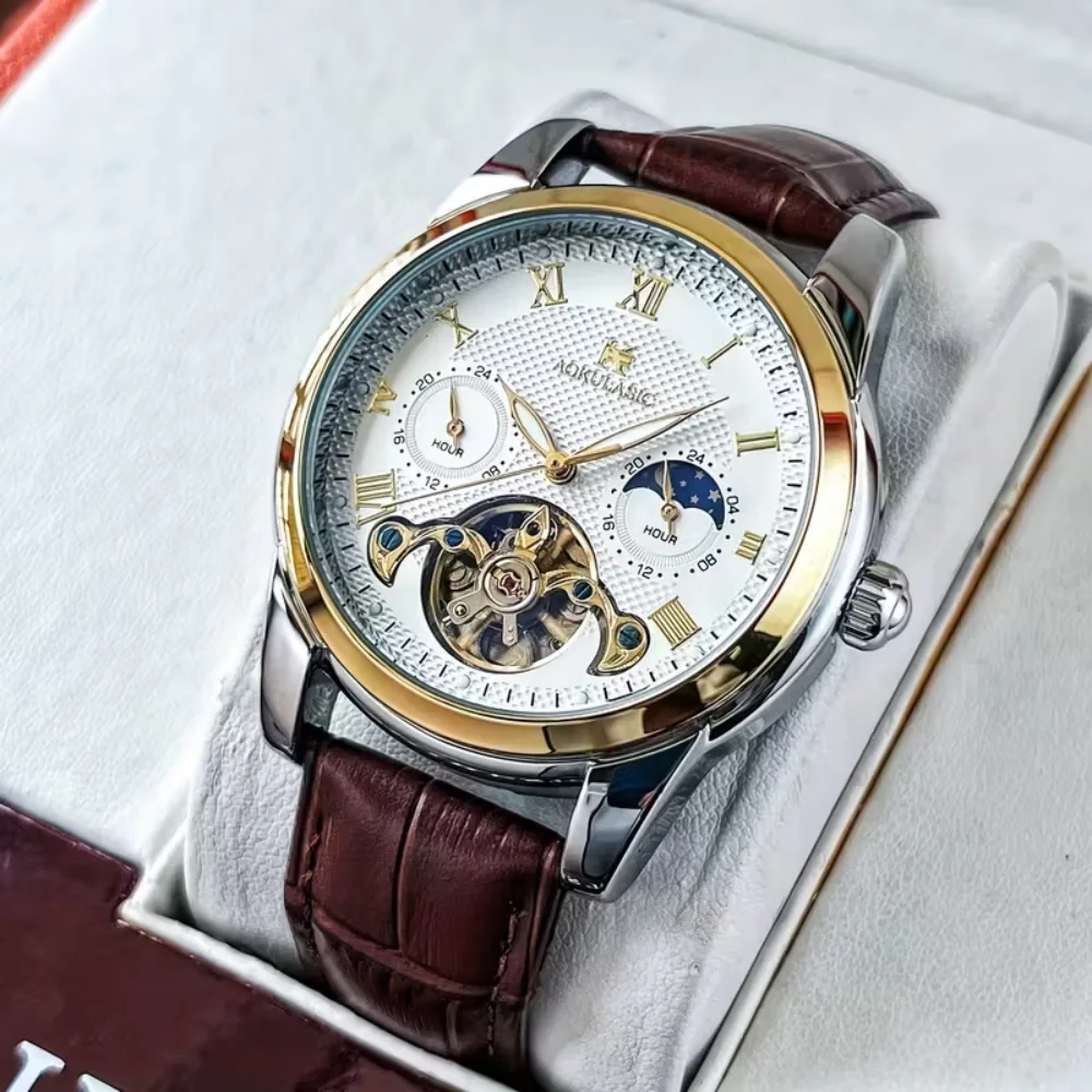 

Роскошные автоматические механические часы с турбийоном для мужчин - Стильный и универсальный повседневный стиль - Легкие роскошные высококачественные материалы Day-Date-Star 24-часовая функция - Автоматическая указка со светящимися стрелками - Деловой ст