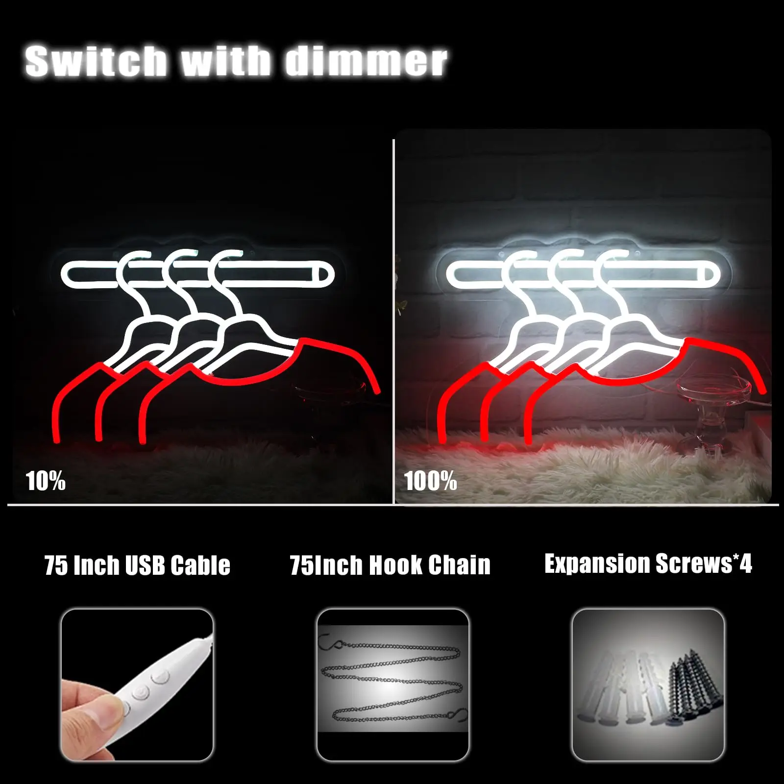 Hanger Neon Sign Coat Hangers Neon Light LED Neon Sign for Wall Décor Dimmable LED Neon Light for Bar Restaurant Music Concert