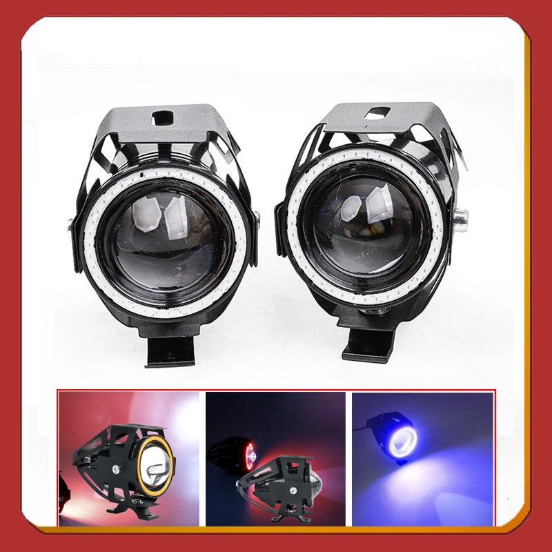 Angel Eyes Headlight 12V Led Lights For Motorcycle Flashing Long Range DRL Additional Spotlights Lamp Lense Fog Lights