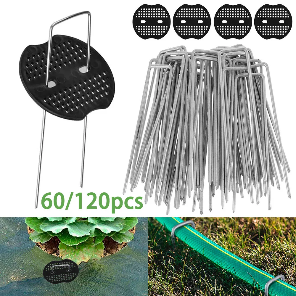 60/120 Stück U-Typ-Gartenheftklammern, Metall-Gartenpfähle, Heftklammern, Sod-Pins, verzinkter Landschaftsspieß zum Halten von Rasen, Barriere