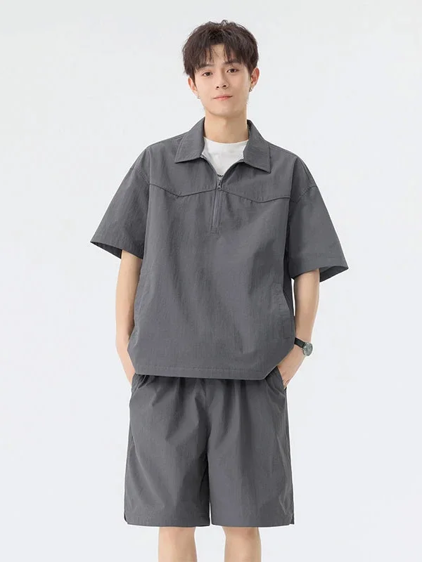 

Summer Thin Ice Silk Set for Men CleanFit Versatile f Zip ort Sve irt orts Two Piece Set Casual Sportswear