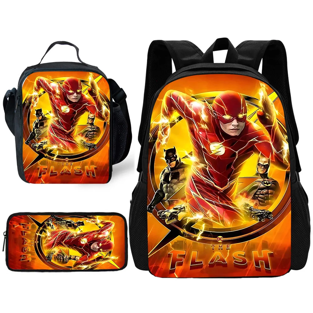 Child School Cartoon Supers Flash Backpack with Lunch Bags ,Pencil Bags ,School Bags for Boys Girls Best Gift