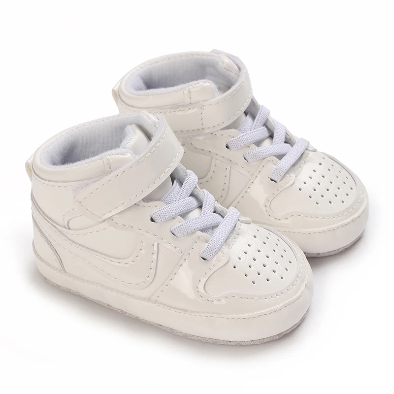 Spring and Autumn Baby Shoes Fashion Classic White PU High Top Sports Shoes Soft Sole Comfortable Casual Walking Shoes