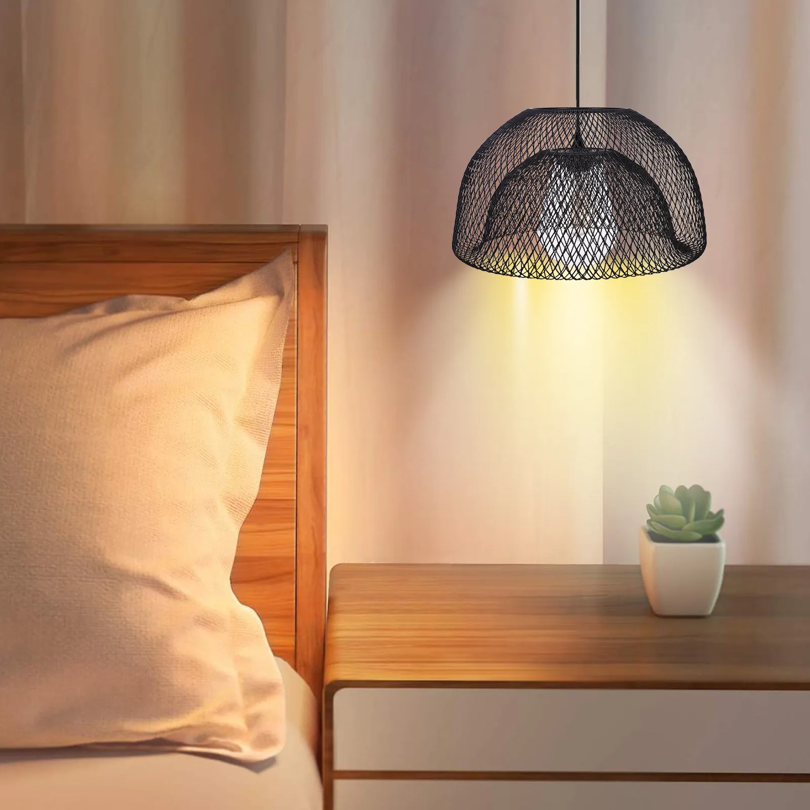 Double-Layer Hollow Black Iron Wire Lampshade 42Mm Hole Diameter Wall Mounted Light Cover for Living Room Bedroom Dining Room